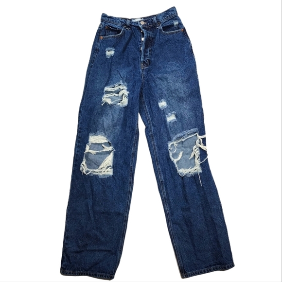 Cello Button Fly Hi Rise Wide Leg Distressed Blue Jeans Size 3 - Picture 1 of 5